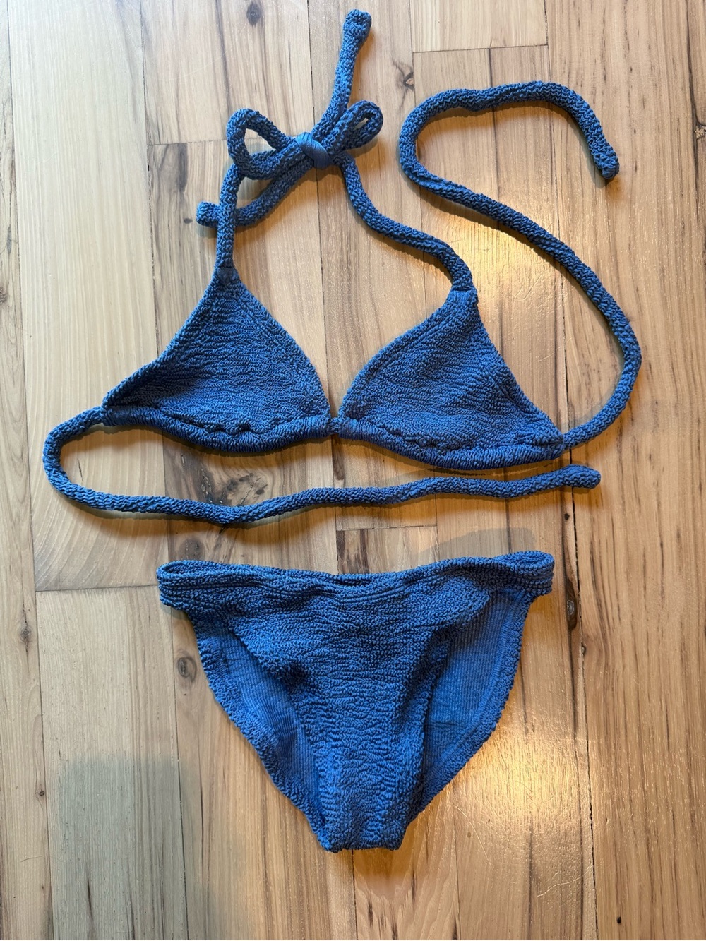 Hunza G Blue Textured Triangle Bikini Set